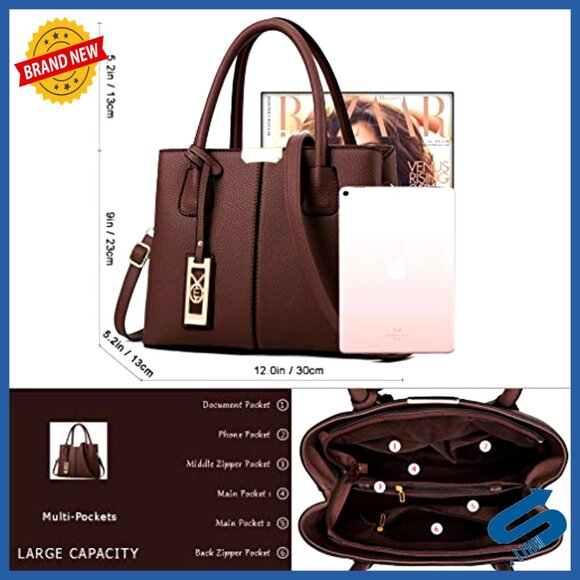 PU Leather Tote Bag with Detachable Strap and Multiple Pockets - Picture 5 of 7